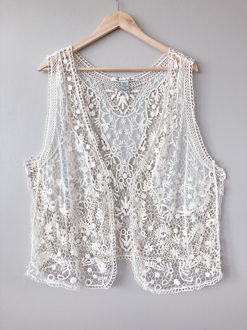 Crochet Lace Open Front Vest Cream Women Top